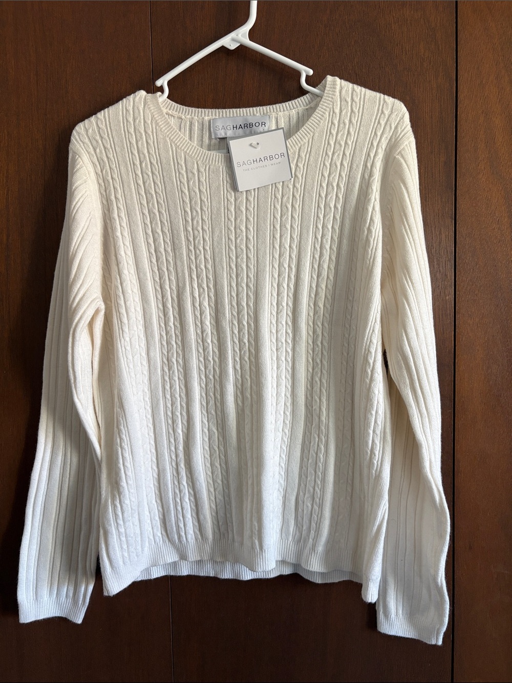 Sag Harbor Women's Cream Cable Knit Crewneck Sweater